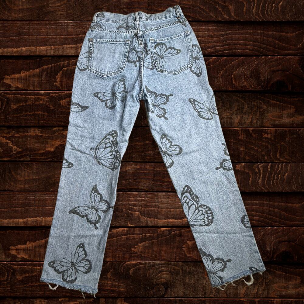 Pacsun Eco Butterfly High Waisted Straight Leg Cropped Jeans Size 26 - Picture 3 of 10